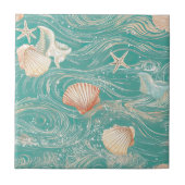 Seashells and Ocean Waves Pattern (10) タイル (正面)