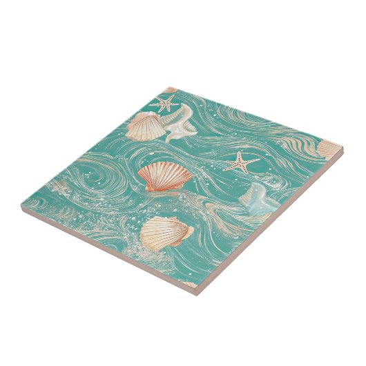 Seashells and Ocean Waves Pattern (10) タイル (側面)