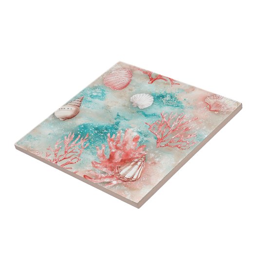 Seashells and Ocean Waves Pattern (11) タイル (側面)