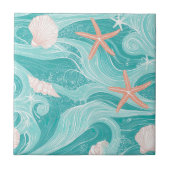 Seashells and Ocean Waves Pattern (13) タイル (正面)