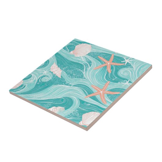 Seashells and Ocean Waves Pattern (13) タイル (側面)