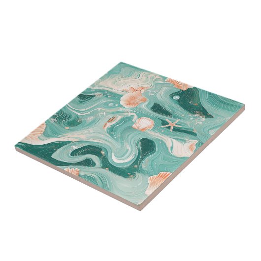 Seashells and Ocean Waves Pattern (6) タイル (側面)