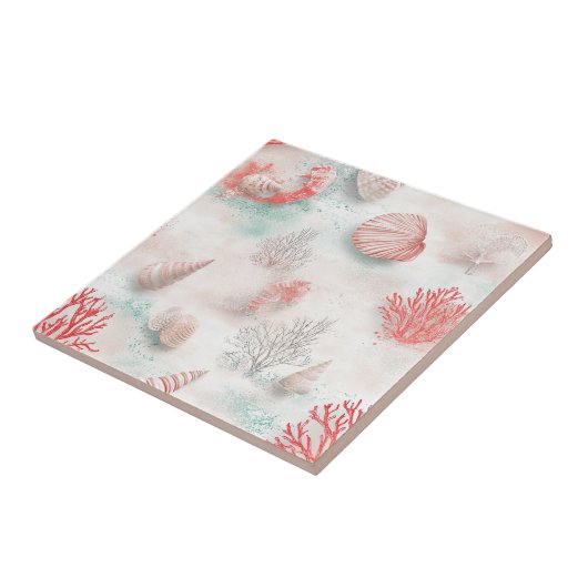 Seashells and Ocean Waves Pattern (7) タイル (側面)