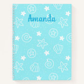 Seashells and Starfish Light Blue Pattern ノートブック (正面)