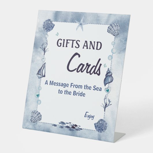 Seashells and Starfish Watercolor Beach Sea Blue 台座サイン (正面)