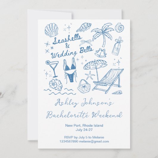 Seashells and wedding bells Bachelorette weekend 招待状 (正面)