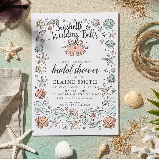Seashells and Wedding Bells Beach Bridal Shower 招待状