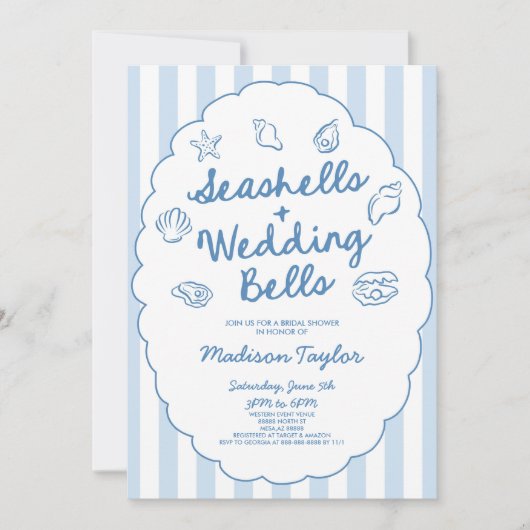 Seashells and Wedding Bells Coastal Bridal Shower 招待状 (正面)