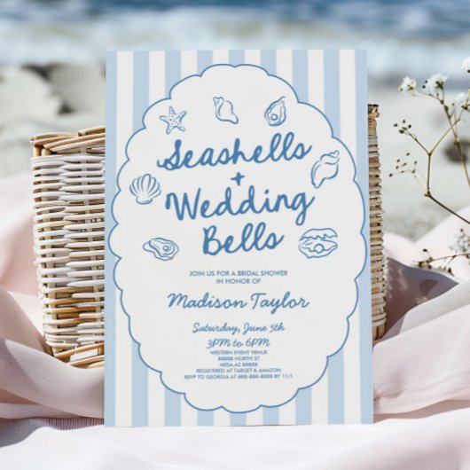 Seashells and Wedding Bells Coastal Bridal Shower 招待状