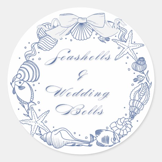 Seashells and Wedding Bells Design | Coastal ラウンドシール (正面)