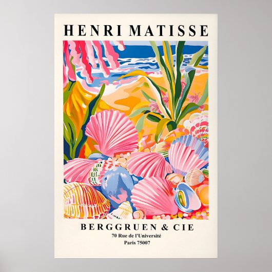 Seashells Art Print Beachy Coastal, Matisse Style ポスター (正面)