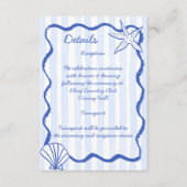 Seashells blue wavy border beach wedding details エンクロージャーカード (正面)
