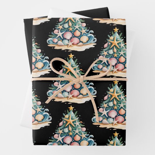 SeaShells Christmas Tree Ocean Water Starfish  ラッピングペーパーシート (インサイチュ)