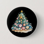 SeaShells Christmas Tree Ocean Water Starfish  缶バッジ (正面)