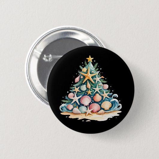 SeaShells Christmas Tree Ocean Water Starfish  缶バッジ (正面&裏面)