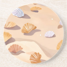 Seashells in the Sand | Beach Ocean Watercolor コースター