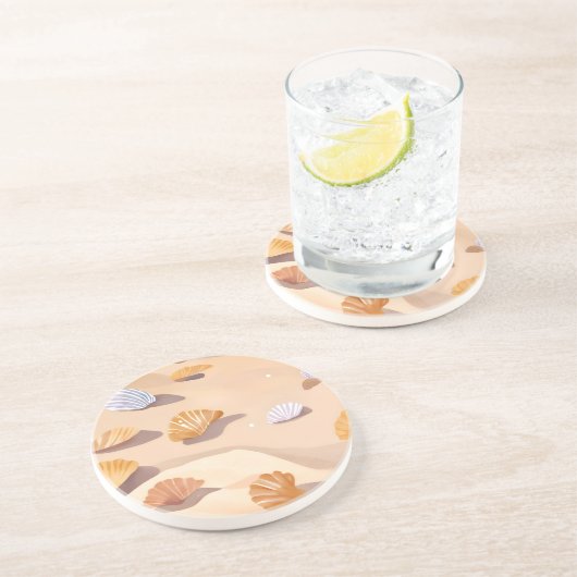 Seashells in the Sand | Beach Ocean Watercolor コースター (側面)