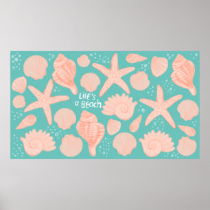 Seashells Life's aビーチピンクシェルイラストレーション ポスター