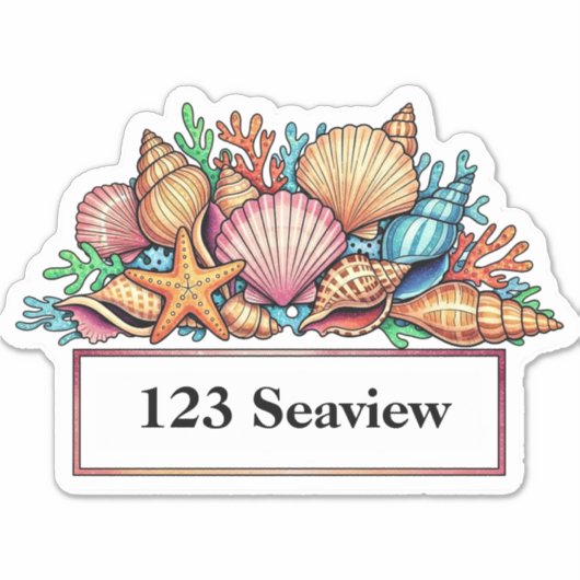 Seashells mailbox address sticker シール (正面)