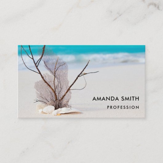 Seashells on a Sandyのビーチ写真 名刺 (正面)