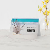 Seashells on a Sandyビーチ写真誕生日 カード (黄色い花)