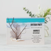Seashells on a Sandyビーチ写真誕生日 招待状 (スタンド正面)