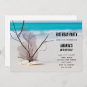 Seashells on a Sandyビーチ写真誕生日 招待状 (正面/裏面)