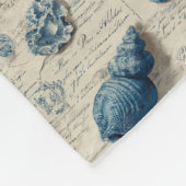 Seashells On French Script Parchment フリースブランケット (角)