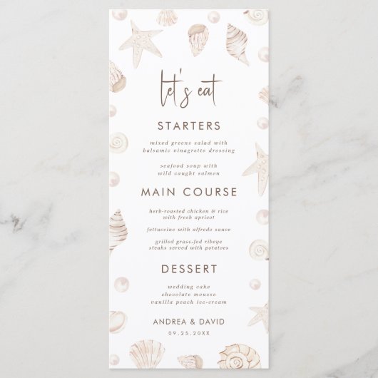 Seashells & Pearls Coastal Beach Seafront Wedding  メニュー (正面)