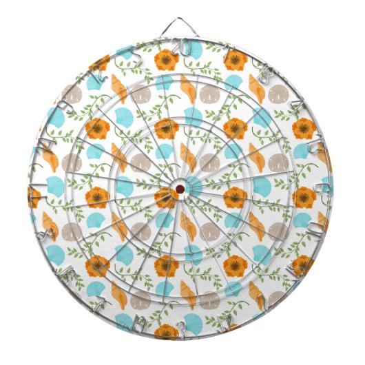 Seashells Sea Snail Orange Flower Green Leaves ダーツボード (正面)