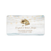 Seashells、Sea、String Lightsスクリプト結婚の ラベル (正面)