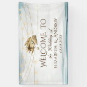 Seashells、Sea、String Lightsスクリプト結婚の 横断幕 (縦)