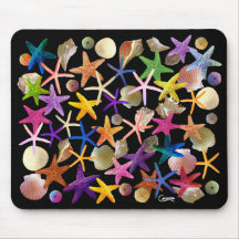 Seashells & Starfish on Black – マウスパッド