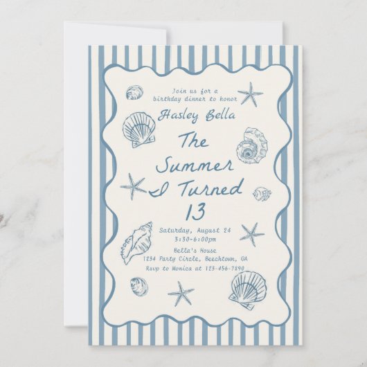 Seashells The Summer I Turned Thirteen Birthday 招待状 (正面)