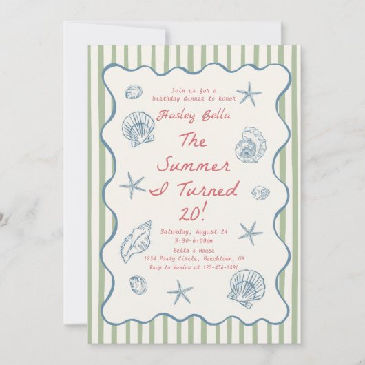 Seashells The Summer I Turned Twenty Birthday 招待状 (正面)
