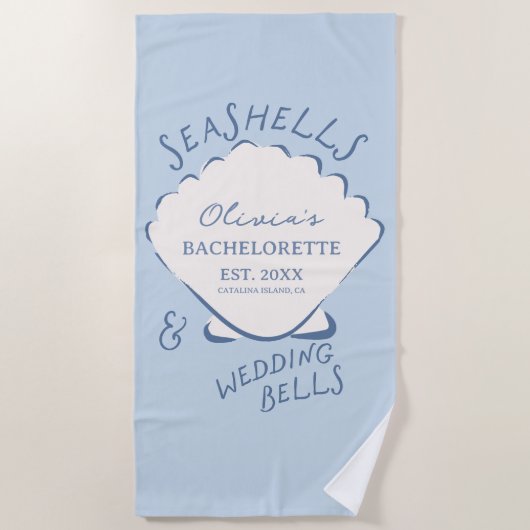 Seashells & Wedding Bells Bachelorette ビーチタオル (正面)