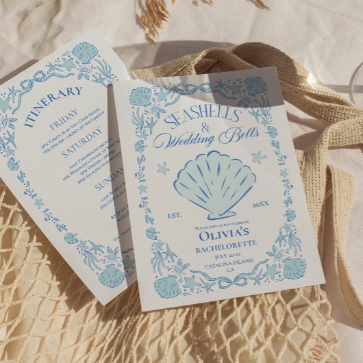 Seashells Wedding Bells Bachelorette Blue 招待状