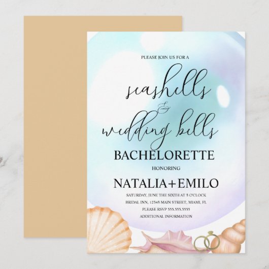 Seashells Wedding Bells Bachelorette Invitations  招待状 (正面/裏面)