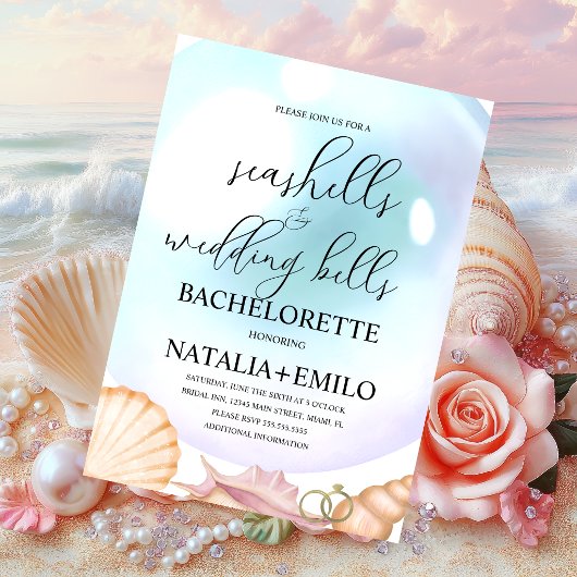 Seashells Wedding Bells Bachelorette Invitations  招待状
