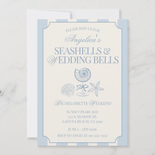 Seashells & Wedding Bells Bachelorette Itinerary & 招待状 (正面)