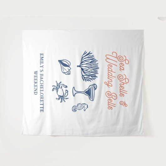 Seashells Wedding Bells Bachelorette Weekend タペストリー (正面(横))