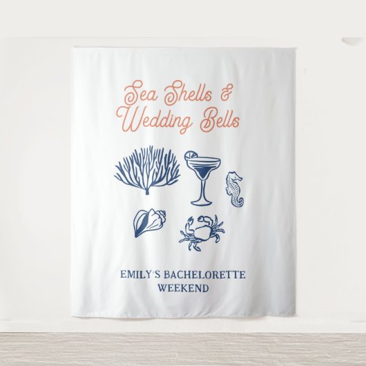 Seashells Wedding Bells Bachelorette Weekend タペストリー (正面)