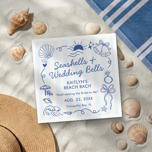 Seashells & Wedding Bells Beach Bachelorette Party スタンダードカクテルナプキン