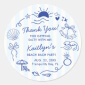 Seashells & Wedding Bells Beach Bachelorette Party ラウンドシール (正面)