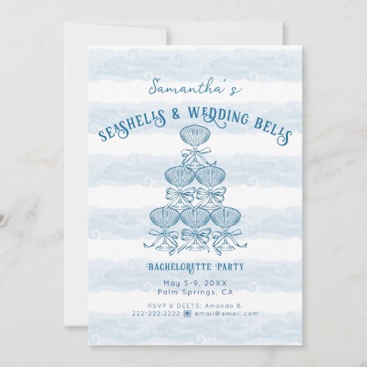 Seashells & Wedding Bells Beach Bachelorette Party 招待状 (正面)