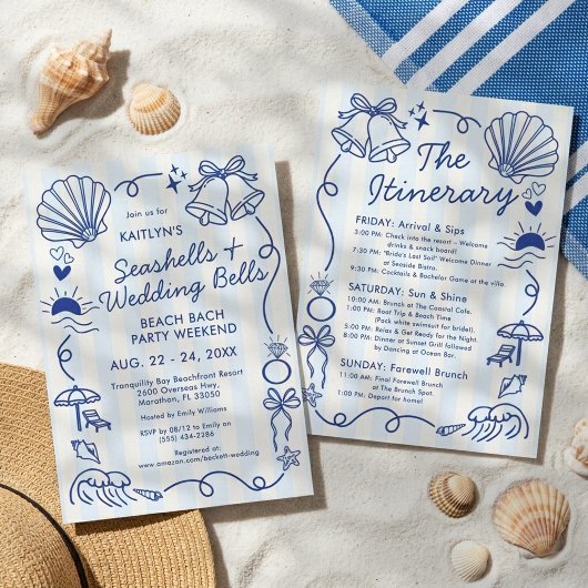 Seashells & Wedding Bells Beach Bachelorette Party 招待状