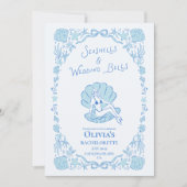 Seashells Wedding Bells Blue Bachelorette 招待状 (正面)