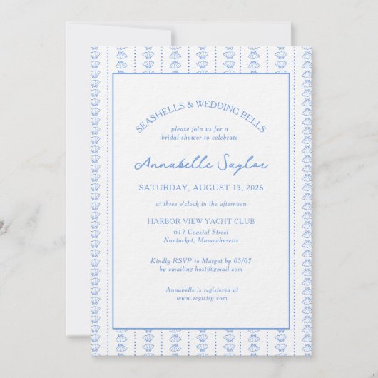 Seashells & Wedding Bells Bridal Shower Coastal 招待状 (正面)