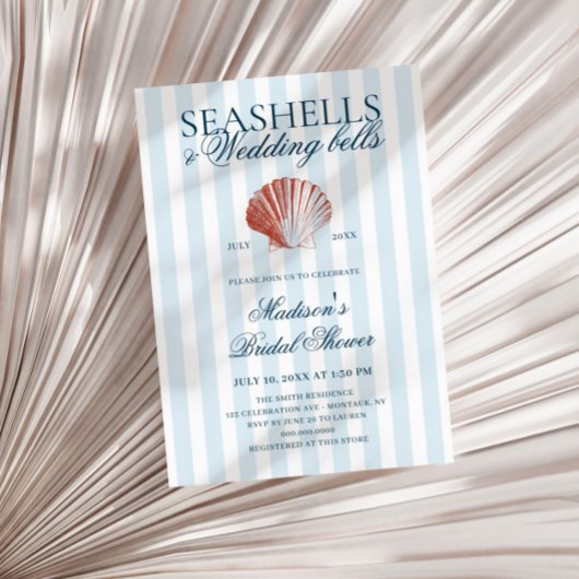 Seashells & Wedding Bells Striped Bridal Shower 招待状