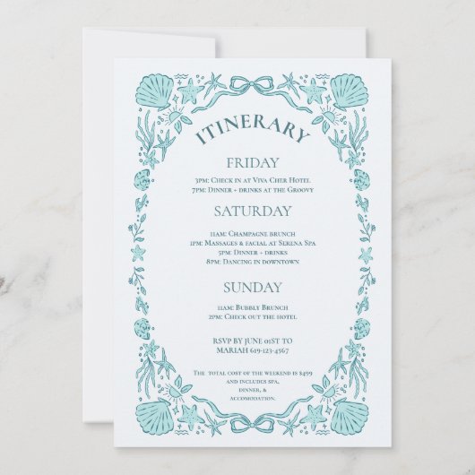 Seashells Wedding Bells Whimsical Bachelorette  招待状 (裏面)